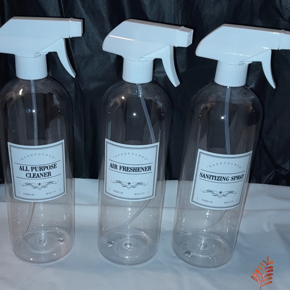 32oz Clear Plastic Spray Bottles 3pk Labeled Cleaning Supplies - Picture 3 of 6